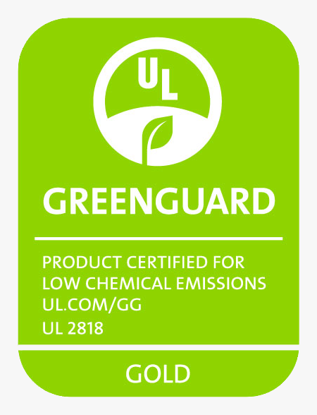 GREENGUARD Gold - Product certified for low chemical emissions. https://ul.com/gg - UL 2818